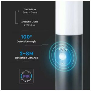 V-TAC Επιδαπέδιο Φωτιστικό Κήπου Κολωνάκι E27 45cm 100° Στρογγυλό Αδιάβροχο IP44 με Αισθητήρα Κίνησης Ανοξείδωτο Ατσάλι Μαύρο Σώμα 8985
