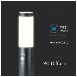 V-TAC Επιδαπέδιο Φωτιστικό Κήπου Κολωνάκι E27 45cm 100° Στρογγυλό Αδιάβροχο IP44 με Αισθητήρα Κίνησης Ανοξείδωτο Ατσάλι Γκρι Σώμα 8965