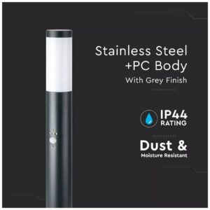 BOLLARD LAMP WITH WIR SENSOR & STAINLESS STEEL BODY-IP44-GREY