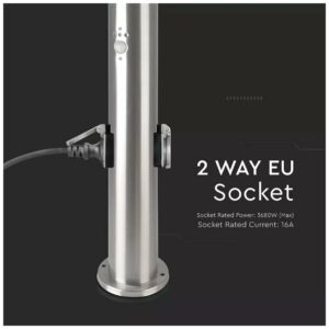 V-TAC Επιδαπέδιο Φωτιστικό Κήπου Κολωνάκι E27 60cm 100° Στρογγυλό Αδιάβροχο IP44 με Αισθητήρα Κίνησης και 2 Πρίζες Ανοξείδωτο Ατσάλι Σατινέ Νίκελ Σώμα 8977