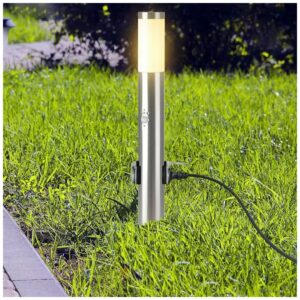 V-TAC Επιδαπέδιο Φωτιστικό Κήπου Κολωνάκι E27 60cm 100° Στρογγυλό Αδιάβροχο IP44 με Αισθητήρα Κίνησης και 2 Πρίζες Ανοξείδωτο Ατσάλι Σατινέ Νίκελ Σώμα 8977