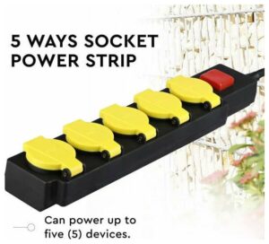 V-TAC Πολύπριζο Σούκο 5 Θέσεων με Καπάκια Αδιάβροχο IP44 3m Καλώδιο και Διακόπτη Μαύρο-Κίτρινο 8813