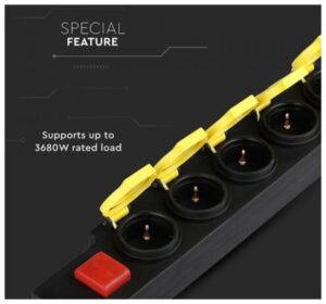 V-TAC Πολύπριζο Σούκο 5 Θέσεων με Καπάκια Αδιάβροχο IP44 3m Καλώδιο και Διακόπτη Μαύρο-Κίτρινο 8813