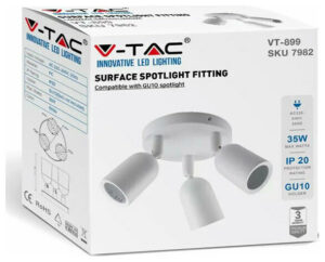 V-TAC Φωτιστικό Σποτ Τριπλό Χωρίς Λάμπα Τοίχου ή Οροφής για Σποτ GU10 Λευκό 7982