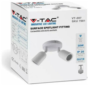 V-TAC Φωτιστικό Σποτ Διπλό Χωρίς Λάμπα Τοίχου ή Οροφής για Σποτ GU10 Λευκό 7981