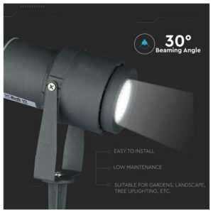 V-TAC Αδιάβροχο Φωτιστικό Κήπου LED 12W 875lm 20° IP65 Χωνευτό με Καρφί Γκρι Σώμα Ζεστό Λευκό 217550