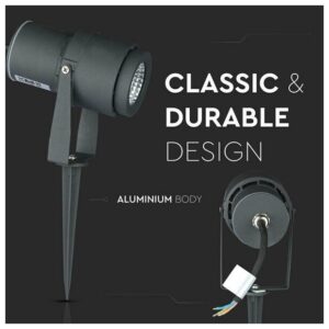 V-TAC Αδιάβροχο Φωτιστικό Κήπου LED 12W 875lm 20° IP65 Χωνευτό με Καρφί Γκρι Σώμα Ζεστό Λευκό 217550