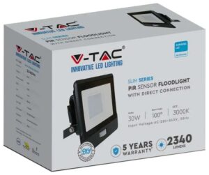 V-TACΠροβολέας LED Samsung chip 30W Φυσικό λευκό 4000K Μαύρο σώμα με ανιχνευτή και απευθείας σύνδεση 20263