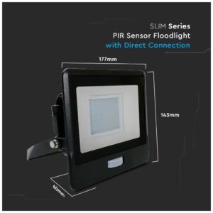 V-TAC Προβολέας LED Samsung chip 50W Ψυχρό λευκό 65000K Μαύρο σώμα με ανιχνευτή και απευθείας σύνδεση 20267