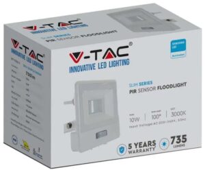 V-TAC Προβολέας LED Samsung chip 10W Φυσικό λευκό 4000K Λευκό σώμα με ανιχνευτή 1m καλώδιο 20293