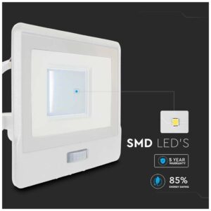 V-TAC Προβολέας LED Samsung chip 30W Φυσικό λευκό 4000K Λευκό σώμα με ανιχνευτή 1m καλώδιο 20299