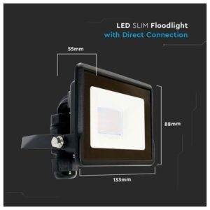 V-TAC Προβολέας LED Samsung chip 20W Θερμό λευκό 300K Μαύρο σώμα με απευθείας σύνδεση 20307