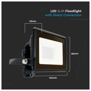 V-TAC Προβολέας LED Samsung chip 20W Φυσικό λευκό 4000K Μαύρο σώμα με απευθείας σύνδεση 20308