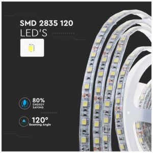 LED Ταινία V-TAC 24V Αδιάβροχη 7,2W/m 120 smd 2835 Led/m Ψυχρό Λευκό 10Μ 2627