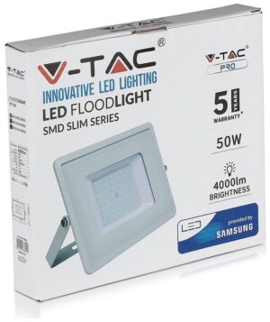 V-TAC Προβολέας LED Samsung chip 50W φυσικό λευκό 4000K λευκό σώμα 21410