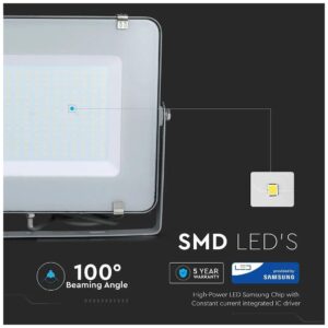 LED Προβολέας V-TAC SAMSUNG CHIP 300W 220V SMD Γκρί Ψυχρό Λευκό 5 χρόνια εγγύηση 489