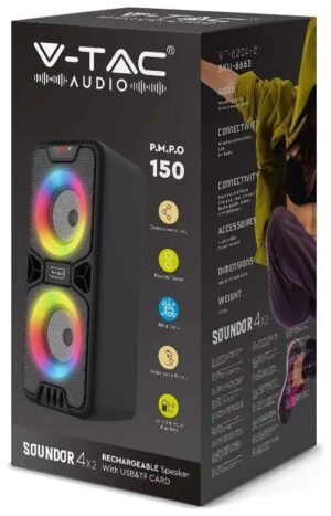 V-TAC Επαναφορτιζόμενο φορητό ηχείο 2x10W (2x4inch) 6663