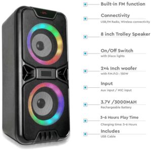 V-TAC Επαναφορτιζόμενο φορητό ηχείο 2x10W (2x4inch) 6663