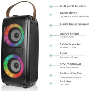 V-TAC Επαναφορτιζόμενο φορητό ηχείο 2x10W (2x3inch) 6664