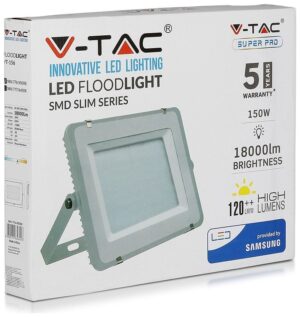 LED Προβολέας V-TAC 150W γκρι SMD SAMSUNG Chip High Lumen 120LM/W Ψυχρό Λευκό 5 Χρόνια Εγγύηση 777