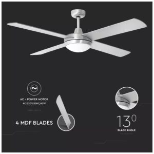 Ανεμιστήρας Οροφής V-TAC 60W με 4 πτερύγια μαζί με Φωτιστικό με 2 Ντουί Ε27 Ρυθμιζόμενος με RF control 7917