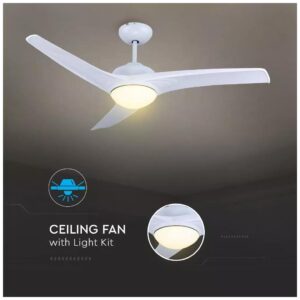 Ανεμιστήρας Οροφής V-TAC 35W Λευκός με 3 πτερύγια μαζί με Φωτιστικό Ρυθμιζόμενος 3 σε 1 με RF control  7919