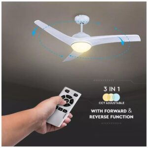 Ανεμιστήρας Οροφής V-TAC 35W Λευκός με 3 πτερύγια μαζί με Φωτιστικό Ρυθμιζόμενος 3 σε 1 με RF control  7919