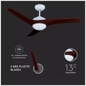 Ανεμιστήρας Οροφής V-TAC 35W Καφέ με 3 πτερύγια μαζί με Φωτιστικό Ρυθμιζόμενος 3 σε 1 με RF control  7920