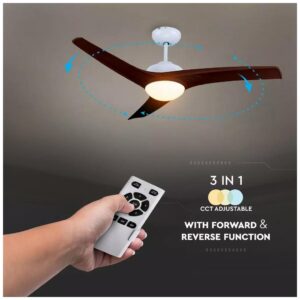 Ανεμιστήρας Οροφής V-TAC 35W Καφέ με 3 πτερύγια μαζί με Φωτιστικό Ρυθμιζόμενος 3 σε 1 με RF control  7920
