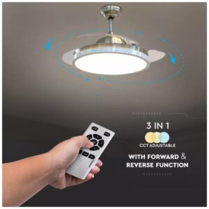 Ανεμιστήρας Οροφής V-TAC 30W με 3 αναδιπλούμενα πτερύγια μαζί με Φωτιστικό Ρυθμιζόμενος 3 σε 1 με RF control 7929