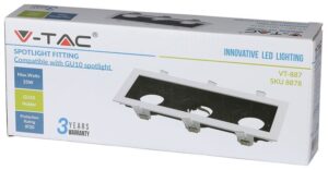 V-TAC Βάση Φωτιστικό Σποτ Χωνευτό Τριπλό Οροφής για GU10 Τετράγωνο Άσπρο πλαίσιο και μαύρο σώμα 8878