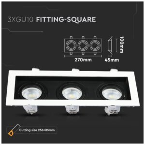 V-TAC Βάση Φωτιστικό Σποτ Χωνευτό Τριπλό Οροφής για GU10 Τετράγωνο Άσπρο πλαίσιο και μαύρο σώμα 8878