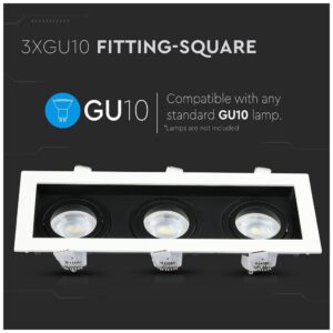 V-TAC Βάση Φωτιστικό Σποτ Χωνευτό Τριπλό Οροφής για GU10 Τετράγωνο Άσπρο πλαίσιο και μαύρο σώμα 8878