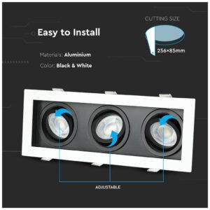 V-TAC Βάση Φωτιστικό Σποτ Χωνευτό Τριπλό Οροφής για GU10 Τετράγωνο Άσπρο πλαίσιο και μαύρο σώμα 8878