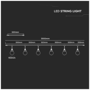 Καλώδιο Γιρλάντα 3m Μαύρο με 6 Ντουί E27 Αδιάβροχο IP65 V-TAC 8971
