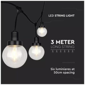 Καλώδιο Γιρλάντα 3m Μαύρο με 6 Ντουί E27 Αδιάβροχο IP65 V-TAC 8971