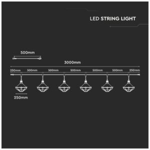 Καλώδιο Γιρλάντα 3m Μαύρο με 6 Ντουί E27 Αδιάβροχο IP65 V-TAC 8974