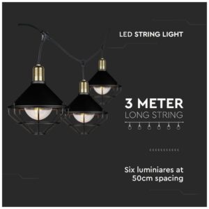 Καλώδιο Γιρλάντα 3m Μαύρο με 6 Ντουί E27 Αδιάβροχο IP65 V-TAC 8974