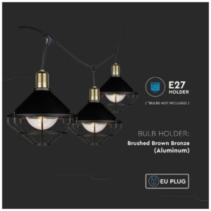 Καλώδιο Γιρλάντα 3m Μαύρο με 6 Ντουί E27 Αδιάβροχο IP65 V-TAC 8974