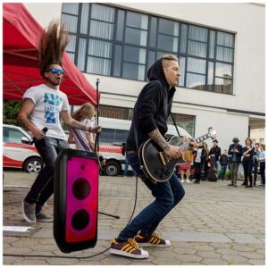 Επαναφορτιζόμενο φορητό ηχείο 40W με ενσύρματο μικρόφωνο και χειρισμό RF (2*8inch)