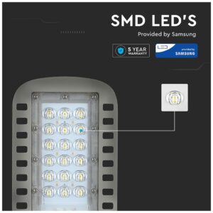 LED V-TAC Φωτιστικό Δρόμου SMD 30W Slim SAMSUNG CHIP A++ 120LM/W Σώμα Γκρί 5 Χρόνια Εγγύηση Φως Ημέρας 956