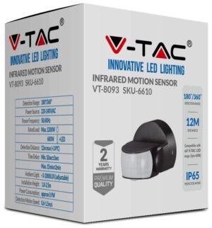 Αισθητήρας Κίνησης Υπερύθρων V-TAC Επιτοίχιος με Κινούμενη Κεφαλή Μαύρος 6610