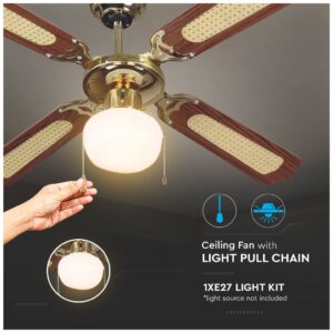 Ανεμιστήρας Οροφής V-TAC 50W με 4 πτερύγια μαζί με Φωτιστικό με Ντουί Ε27 Ρυθμιζόμενος 7914