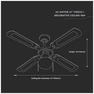 Ανεμιστήρας Οροφής V-TAC 50W με 4 πτερύγια μαζί με Φωτιστικό με Ντουί Ε27 Ρυθμιζόμενος 7914