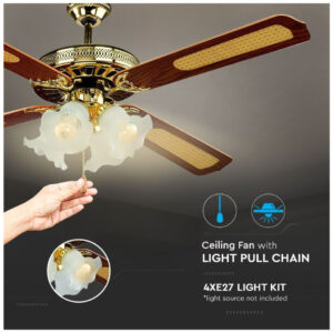 Ανεμιστήρας Οροφής V-TAC 55W με 4 πτερύγια μαζί με Φωτιστικό με 4 Ντουί Ε27 Ρυθμιζόμενος 7921