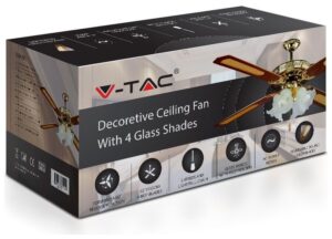 Ανεμιστήρας Οροφής V-TAC 55W με 4 πτερύγια μαζί με Φωτιστικό με 4 Ντουί Ε27 Ρυθμιζόμενος 7921
