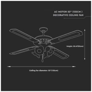 Ανεμιστήρας Οροφής V-TAC 55W με 4 πτερύγια μαζί με Φωτιστικό με 4 Ντουί Ε27 Ρυθμιζόμενος 7921