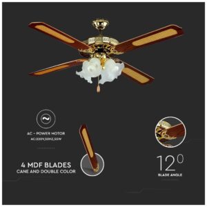 Ανεμιστήρας Οροφής V-TAC 55W με 4 πτερύγια μαζί με Φωτιστικό με 4 Ντουί Ε27 Ρυθμιζόμενος 7921