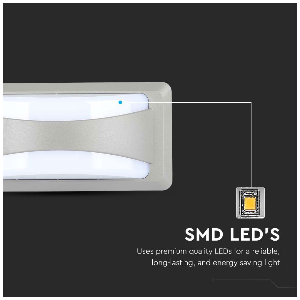 V-TAC Απλίκα LED 12W 230V 1160lm 130° IP65 230x110x76mm Φυσικό Λευκό Γκρι Σώμα 218246