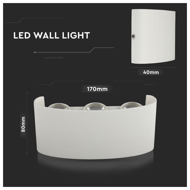 V-TAC Απλίκα Τοίχου LED 5W 630lm 150° IP54 Up-Down Τριπλή Άσπρο Σώμα Φυσικό Λευκό 218614